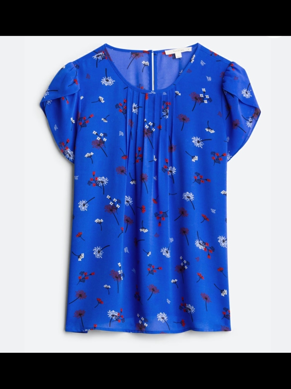 Fun2Fun Blue Floral Short-Sleeve Pleated Women's Blouse